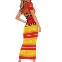 Custom Zimbabwe Cricket Family Matching Short Sleeve Bodycon Dress and Hawaiian Shirt African Heritage Stripes Style - Wonder Print Shop