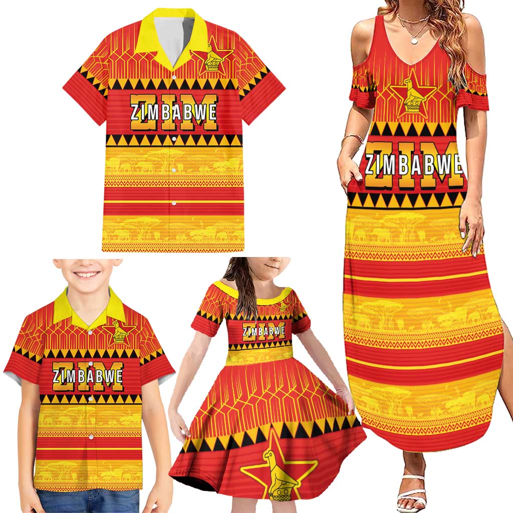 Custom Zimbabwe Cricket Family Matching Summer Maxi Dress and Hawaiian Shirt African Heritage Stripes Style - Wonder Print Shop