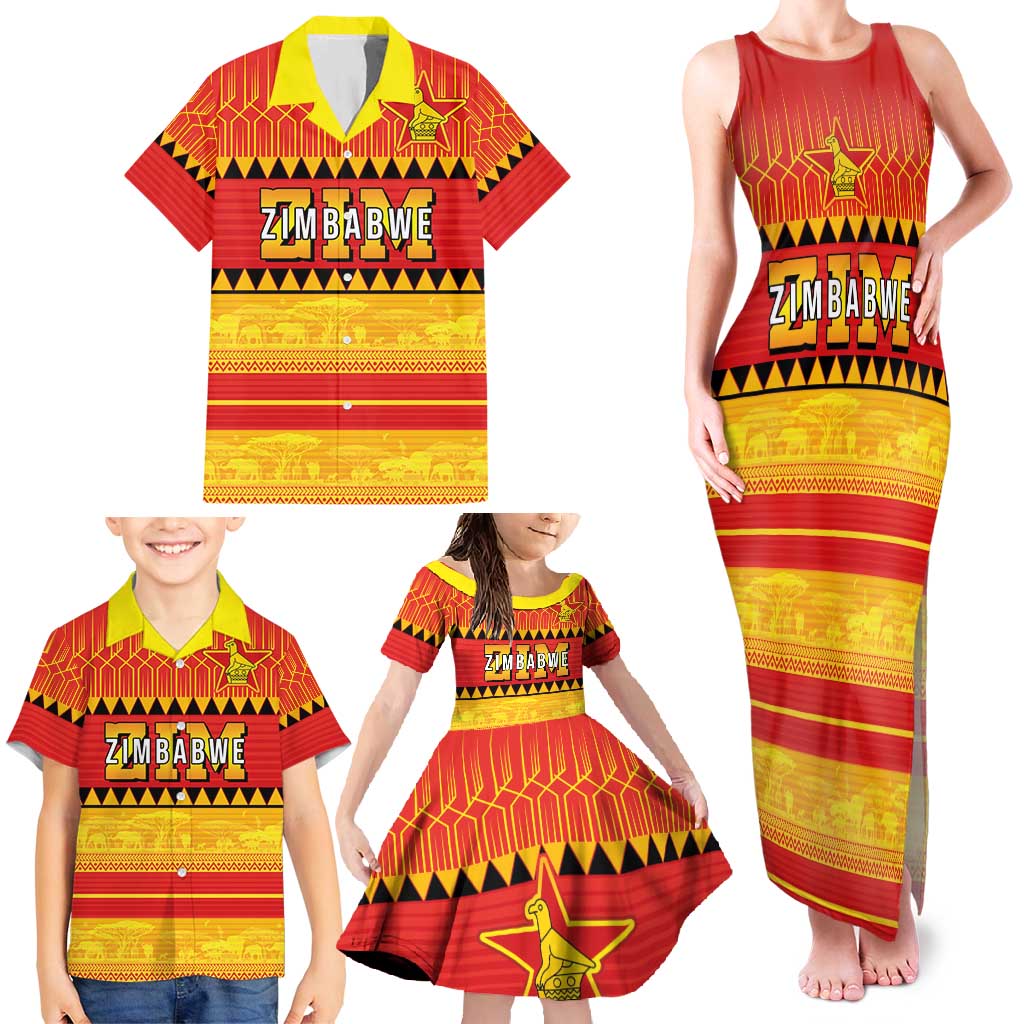 Custom Zimbabwe Cricket Family Matching Tank Maxi Dress and Hawaiian Shirt African Heritage Stripes Style - Wonder Print Shop