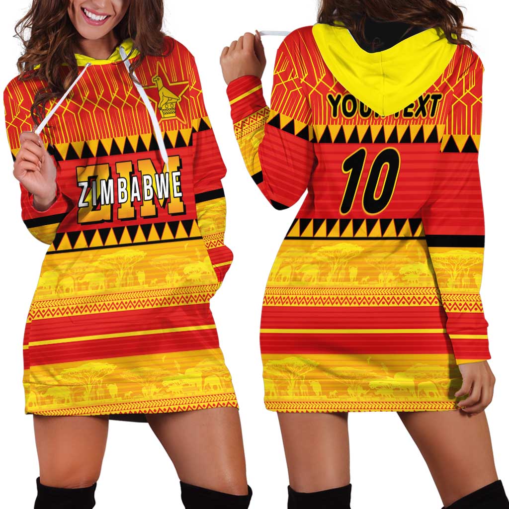 Custom Zimbabwe Cricket Hoodie Dress African Heritage Stripes Style - Wonder Print Shop