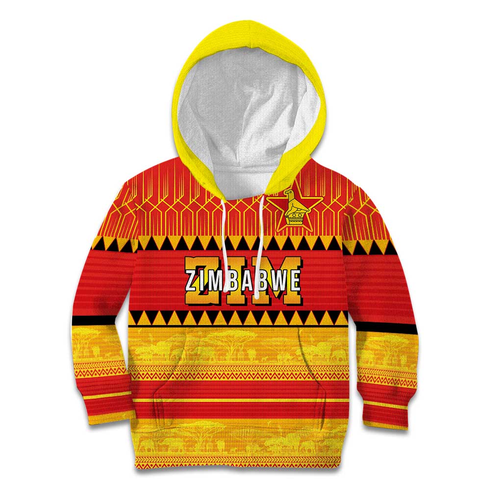 Custom Zimbabwe Cricket Kid Hoodie African Heritage Stripes Style - Wonder Print Shop