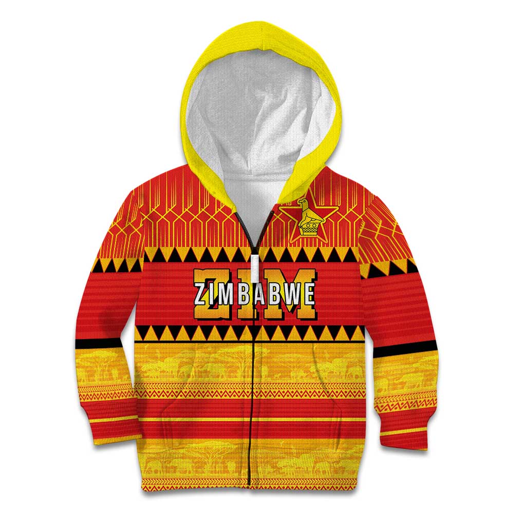 Custom Zimbabwe Cricket Kid Hoodie African Heritage Stripes Style - Wonder Print Shop