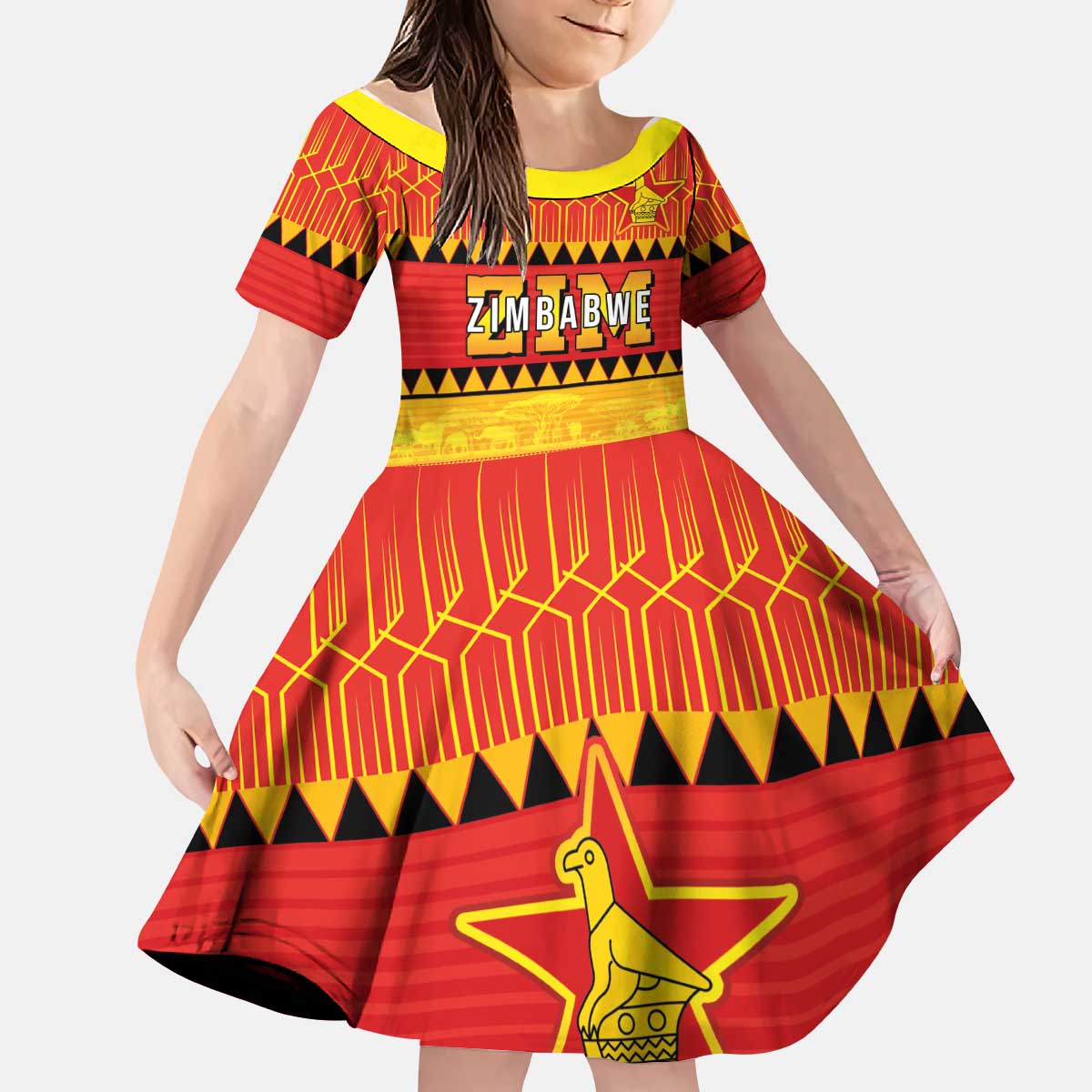 Custom Zimbabwe Cricket Kid Short Sleeve Dress African Heritage Stripes Style - Wonder Print Shop