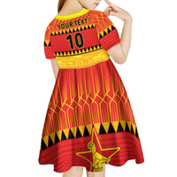 Custom Zimbabwe Cricket Kid Short Sleeve Dress African Heritage Stripes Style - Wonder Print Shop