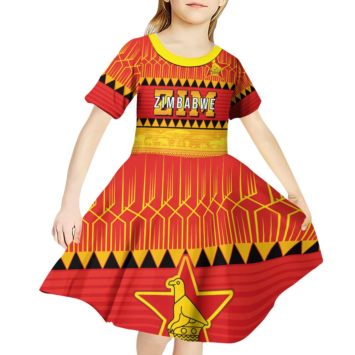 Custom Zimbabwe Cricket Kid Short Sleeve Dress African Heritage Stripes Style - Wonder Print Shop