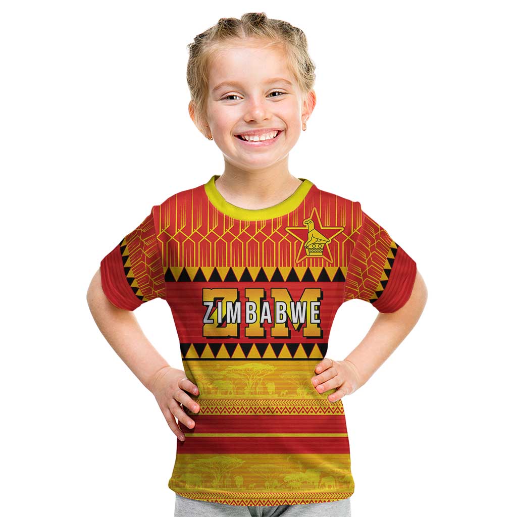 Custom Zimbabwe Cricket Kid T Shirt African Heritage Stripes Style - Wonder Print Shop