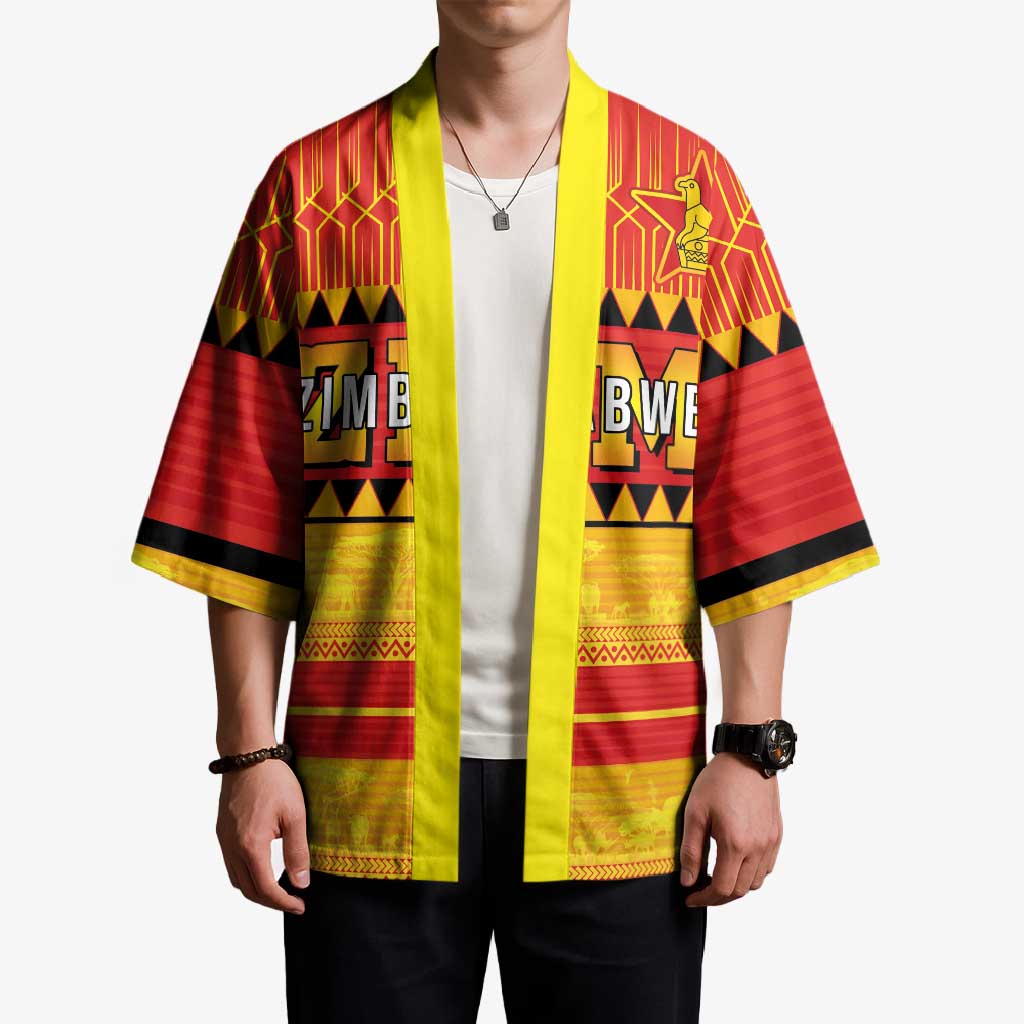 Custom Zimbabwe Cricket Kimono African Heritage Stripes Style - Wonder Print Shop
