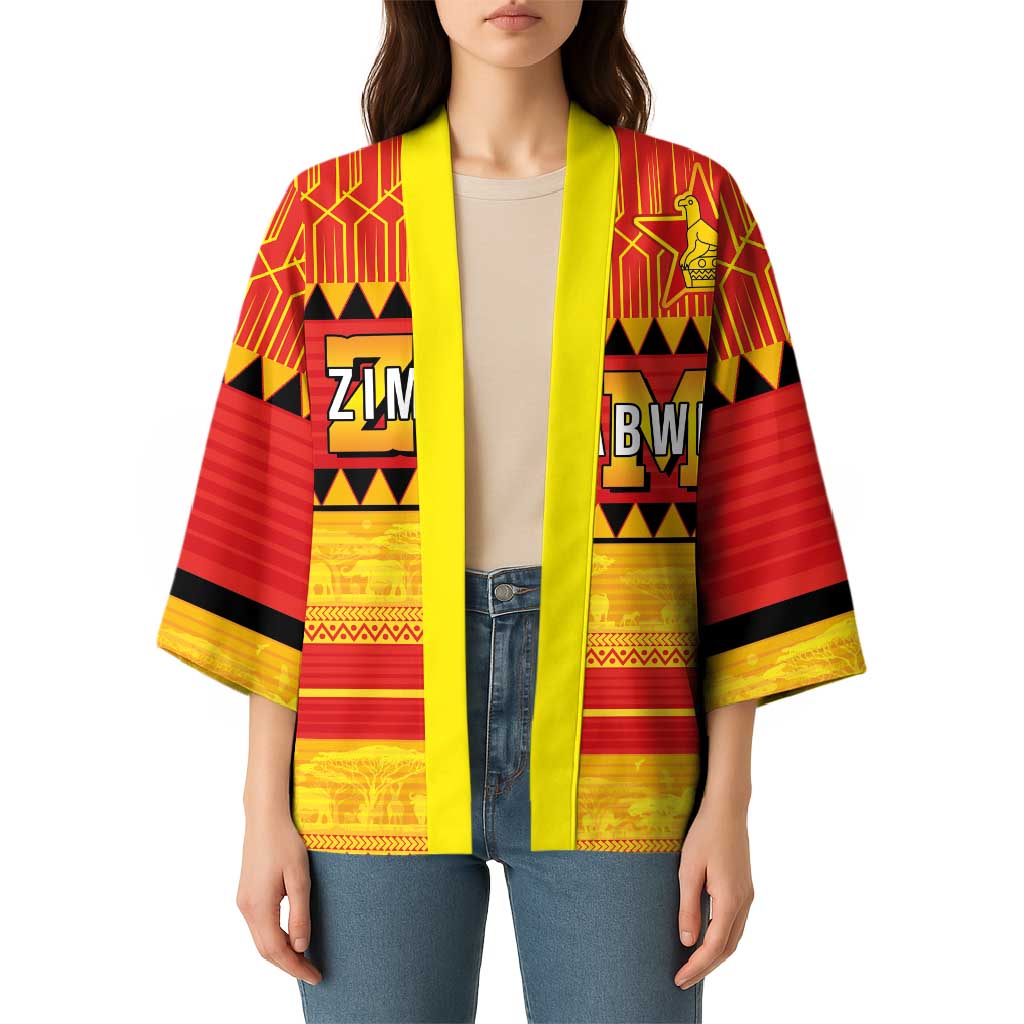 Custom Zimbabwe Cricket Kimono African Heritage Stripes Style - Wonder Print Shop