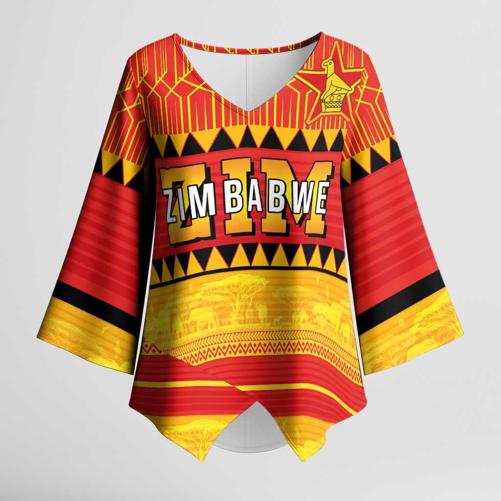 Custom Zimbabwe Cricket Kimono Sleeve Blouse African Heritage Stripes Style - Wonder Print Shop