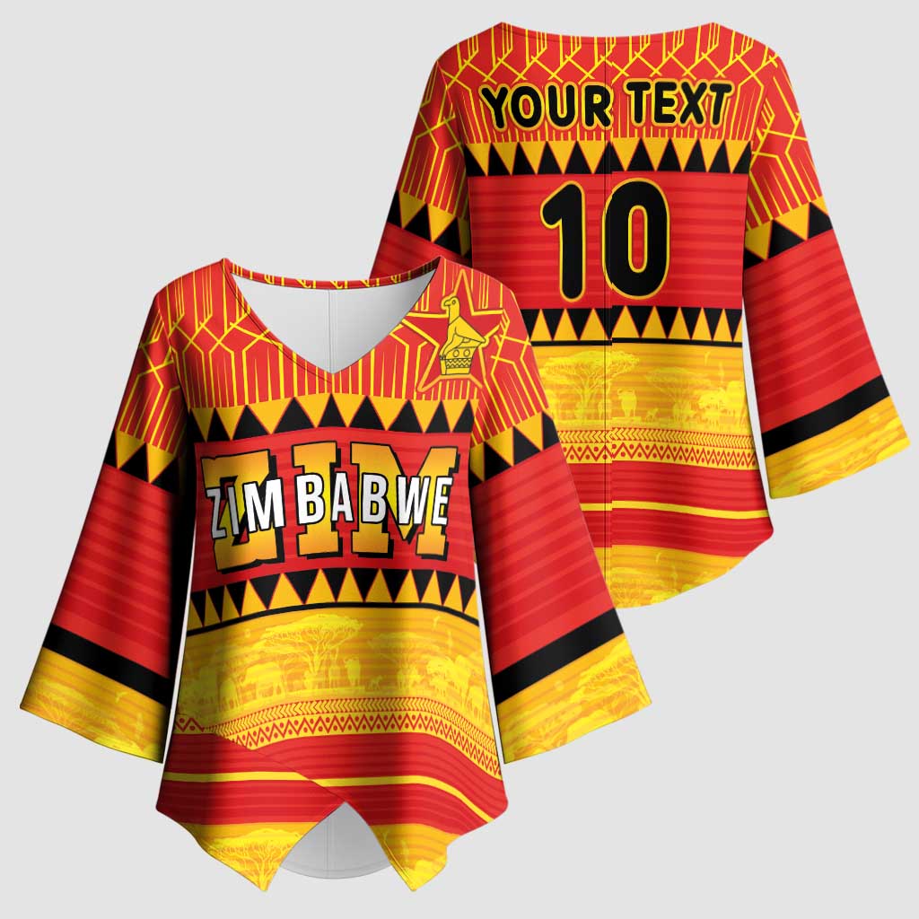 Custom Zimbabwe Cricket Kimono Sleeve Blouse African Heritage Stripes Style - Wonder Print Shop