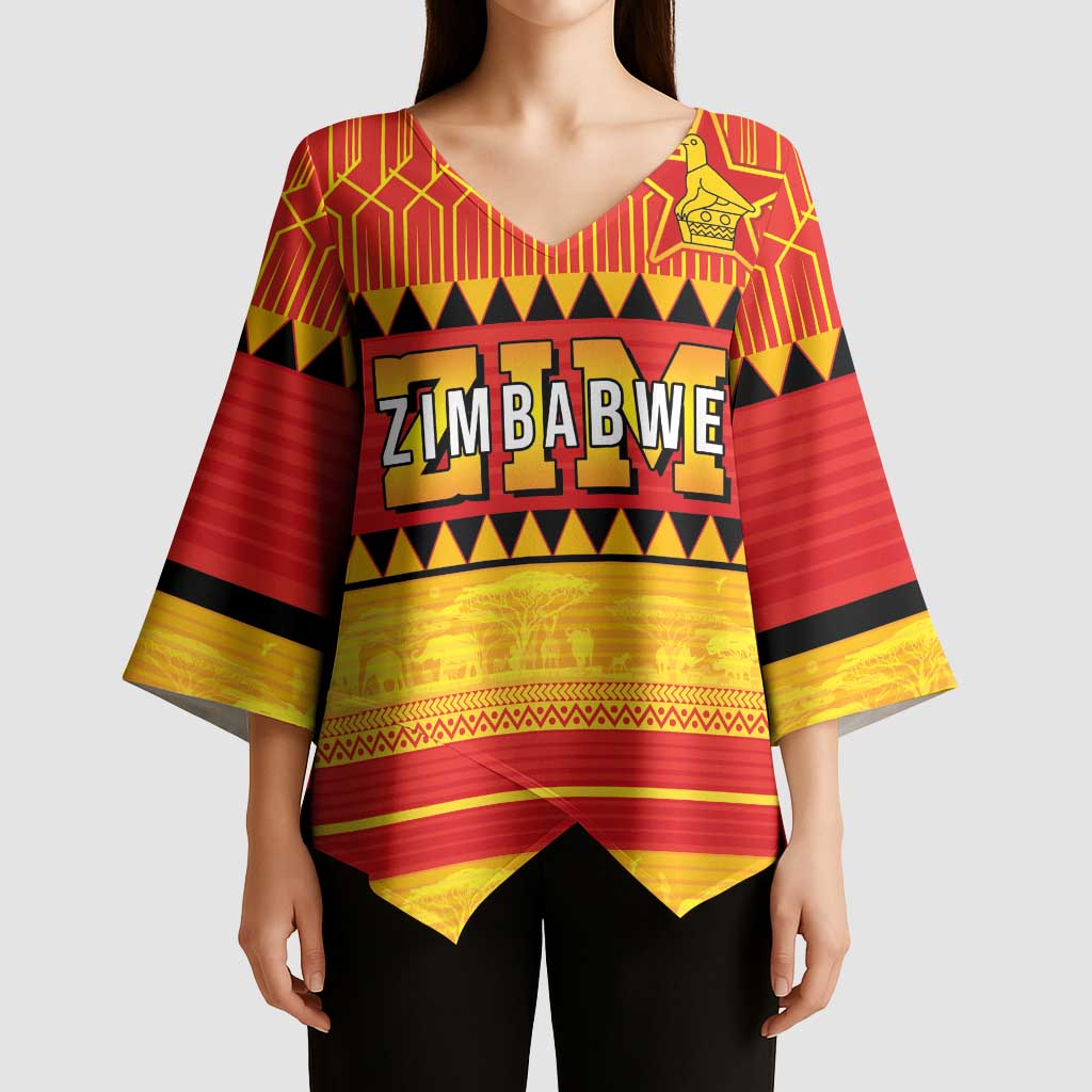 Custom Zimbabwe Cricket Kimono Sleeve Blouse African Heritage Stripes Style - Wonder Print Shop