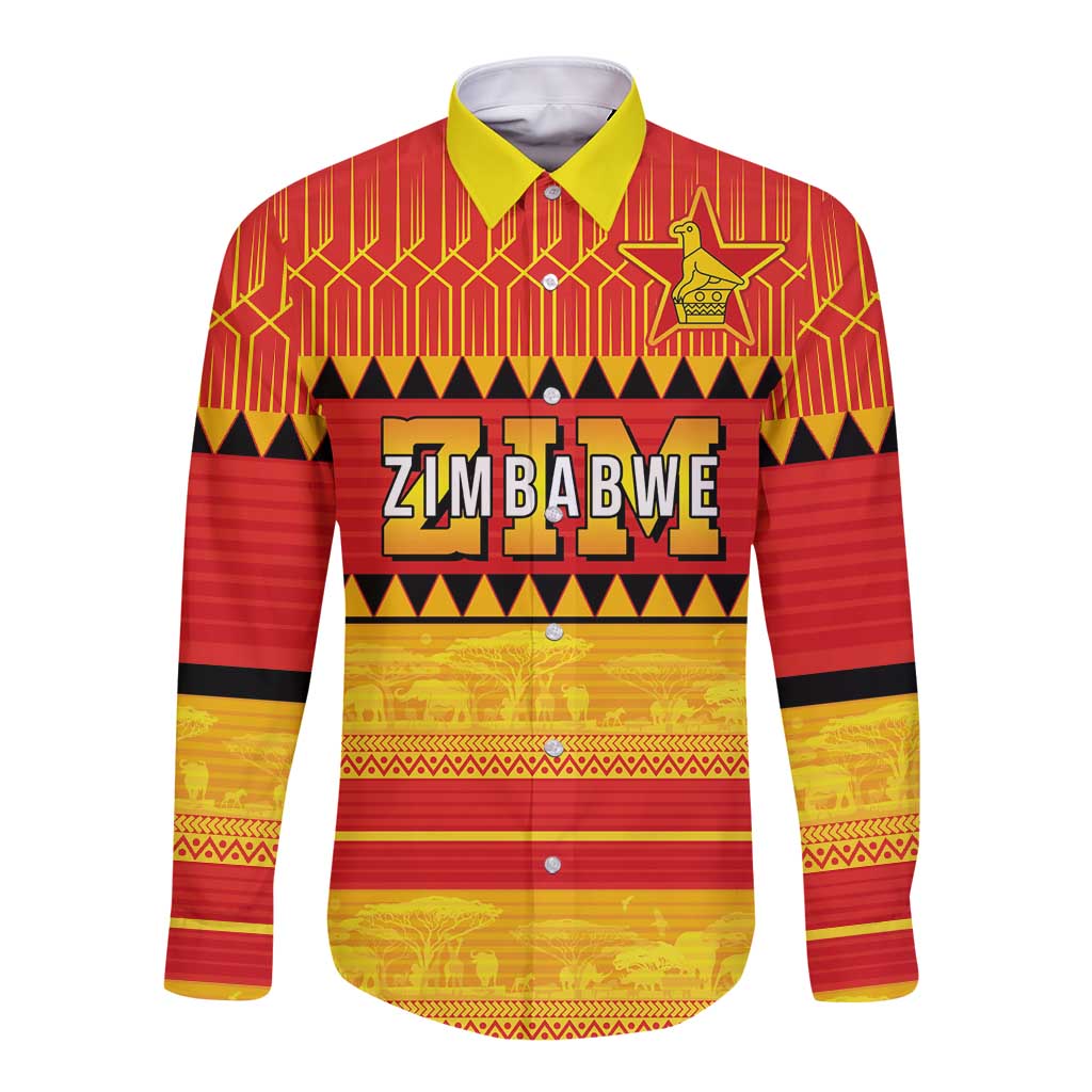 Custom Zimbabwe Cricket Long Sleeve Button Shirt African Heritage Stripes Style - Wonder Print Shop