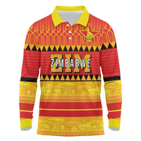 Custom Zimbabwe Cricket Long Sleeve Polo Shirt African Heritage Stripes Style - Wonder Print Shop