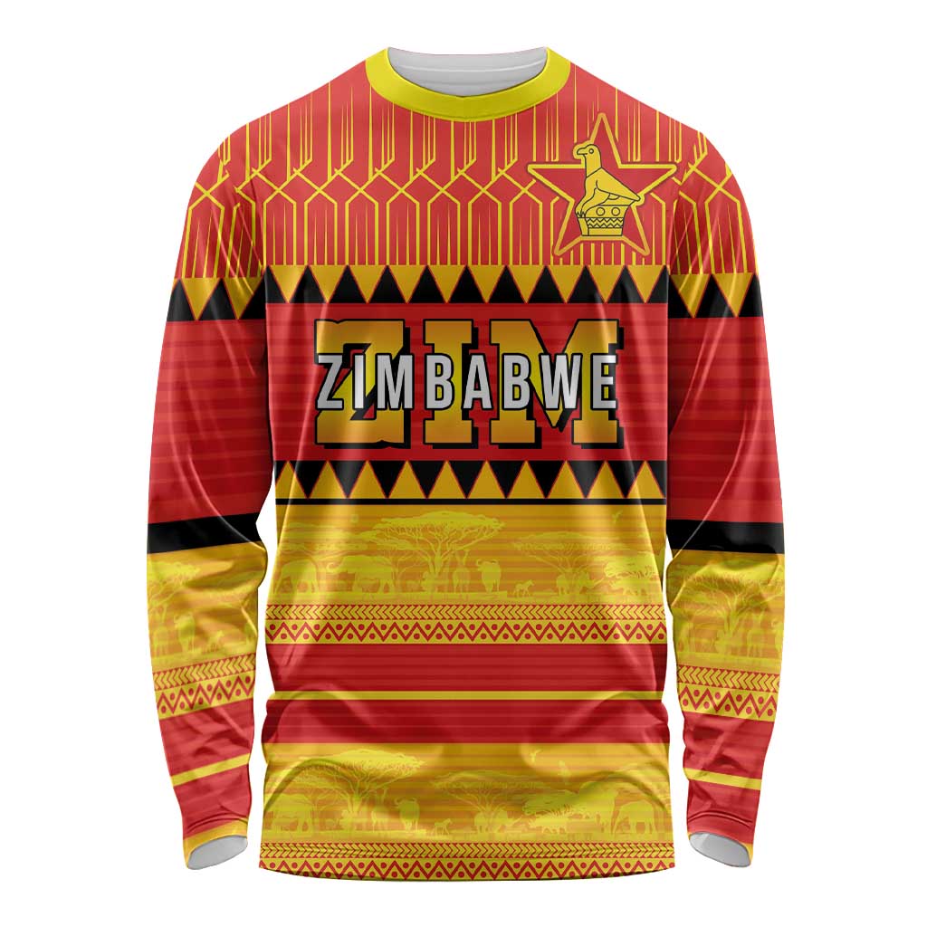 Custom Zimbabwe Cricket Long Sleeve Shirt African Heritage Stripes Style - Wonder Print Shop
