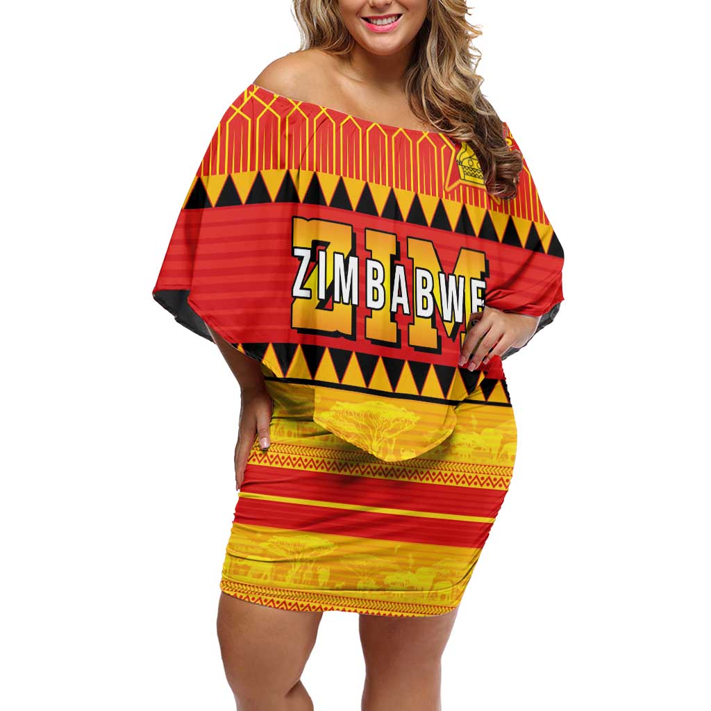 Custom Zimbabwe Cricket Off Shoulder Short Dress African Heritage Stripes Style - Wonder Print Shop