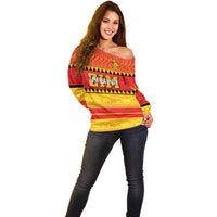 Custom Zimbabwe Cricket Off Shoulder Sweater African Heritage Stripes Style - Wonder Print Shop