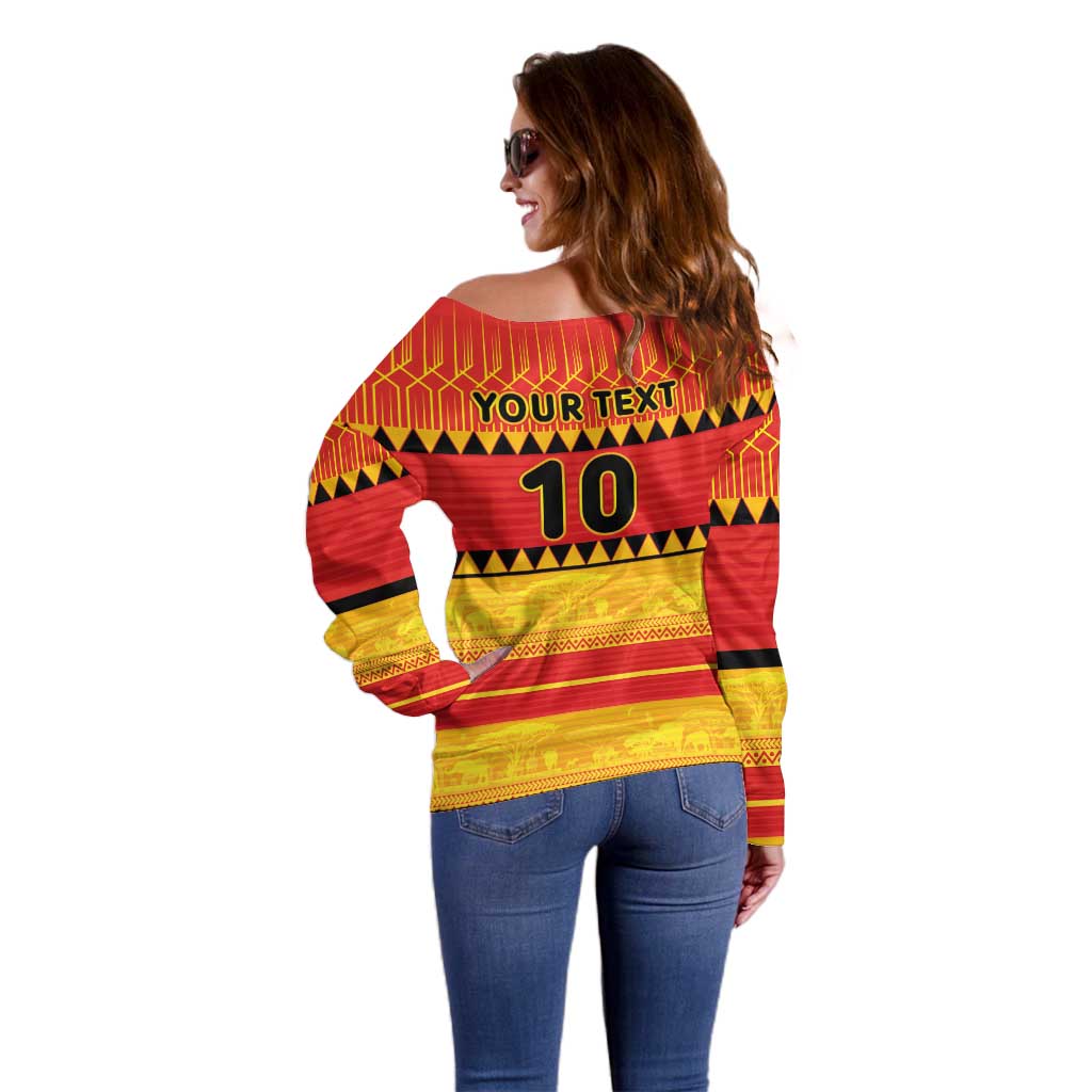 Custom Zimbabwe Cricket Off Shoulder Sweater African Heritage Stripes Style - Wonder Print Shop