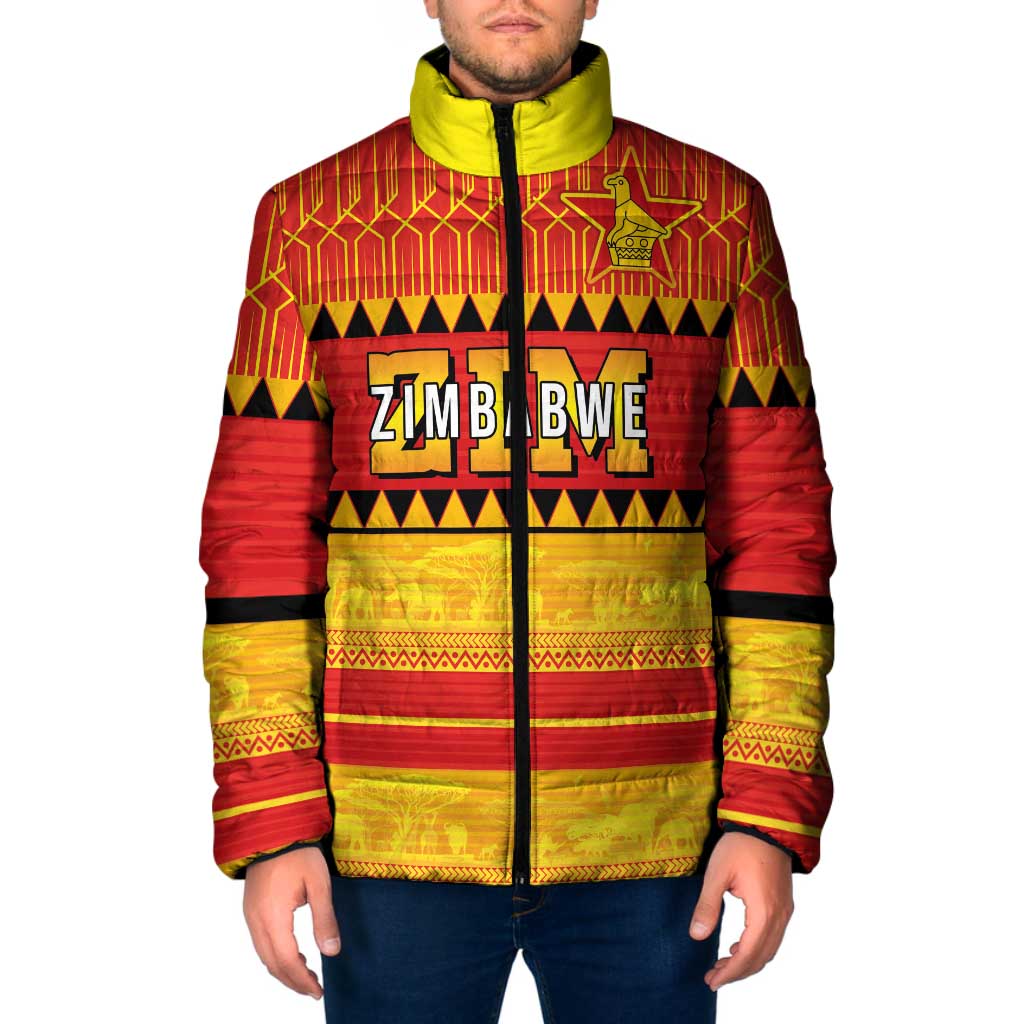 Custom Zimbabwe Cricket Padded Jacket African Heritage Stripes Style - Wonder Print Shop