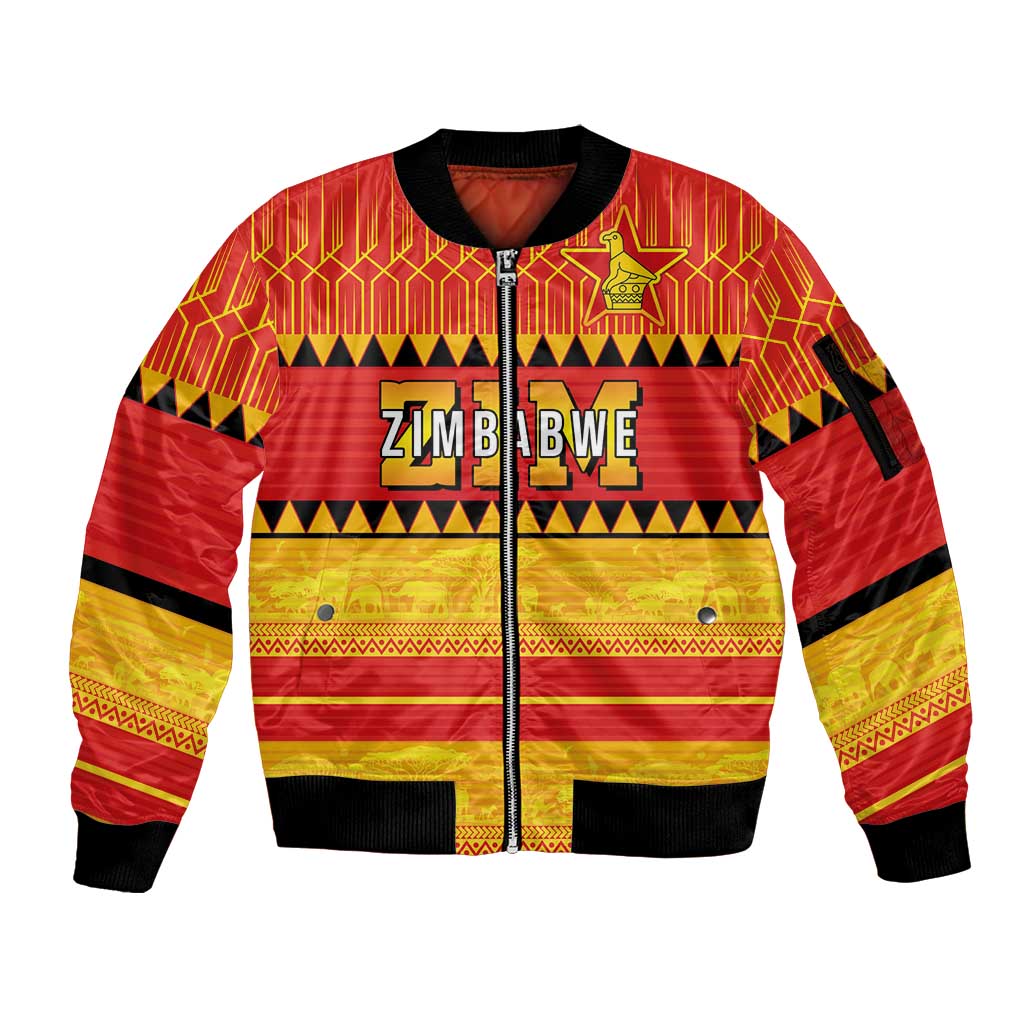 Custom Zimbabwe Cricket Sleeve Zip Bomber Jacket African Heritage Stripes Style - Wonder Print Shop