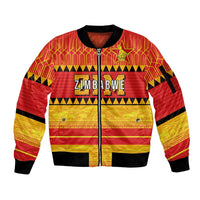 Custom Zimbabwe Cricket Sleeve Zip Bomber Jacket African Heritage Stripes Style - Wonder Print Shop