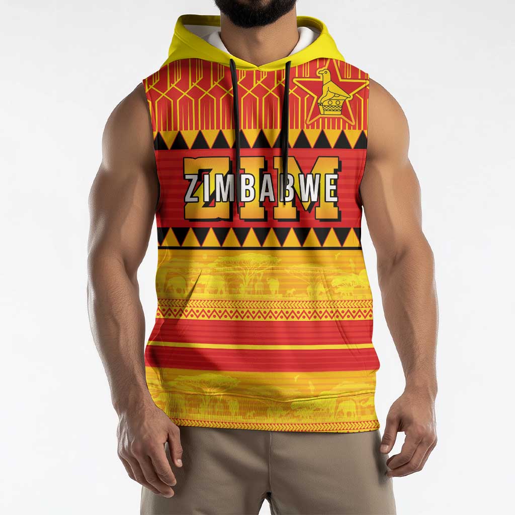 Custom Zimbabwe Cricket Sleeveless Hoodie African Heritage Stripes Style - Wonder Print Shop