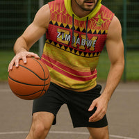 Custom Zimbabwe Cricket Sleeveless Hoodie African Heritage Stripes Style - Wonder Print Shop
