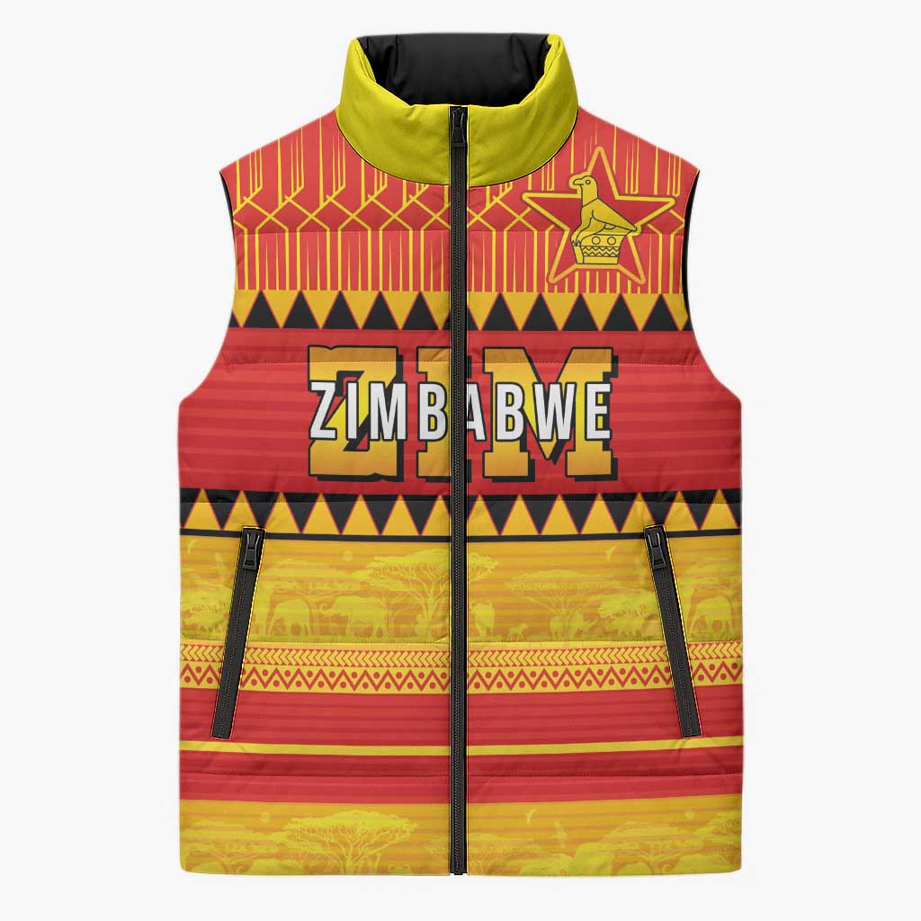 Custom Zimbabwe Cricket Sleeveless Puffer Jacket African Heritage Stripes Style - Wonder Print Shop