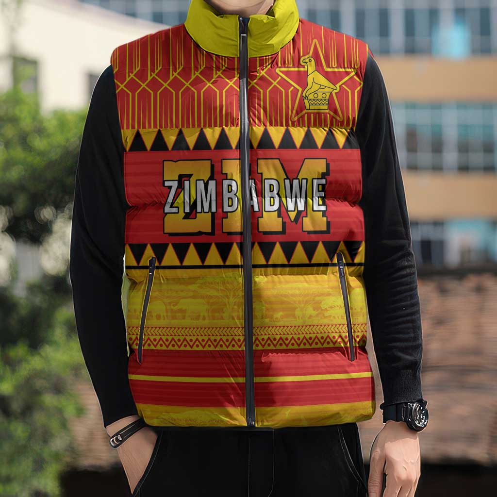 Custom Zimbabwe Cricket Sleeveless Puffer Jacket African Heritage Stripes Style - Wonder Print Shop
