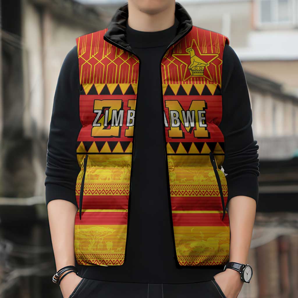 Custom Zimbabwe Cricket Sleeveless Puffer Jacket African Heritage Stripes Style - Wonder Print Shop