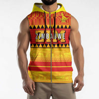 Custom Zimbabwe Cricket Sleeveless Zip Hoodie African Heritage Stripes Style - Wonder Print Shop