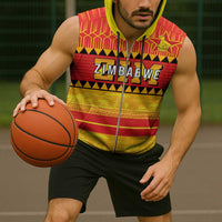 Custom Zimbabwe Cricket Sleeveless Zip Hoodie African Heritage Stripes Style - Wonder Print Shop