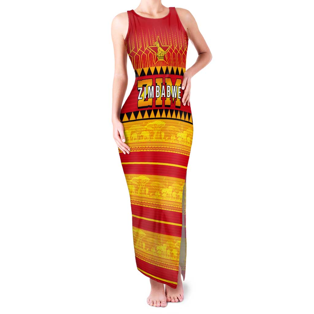 Custom Zimbabwe Cricket Tank Maxi Dress African Heritage Stripes Style - Wonder Print Shop