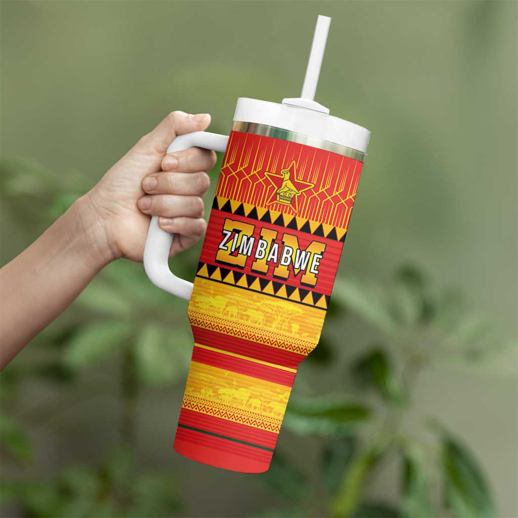 Custom Zimbabwe Cricket Tumbler With Handle African Heritage Stripes Style - Wonder Print Shop