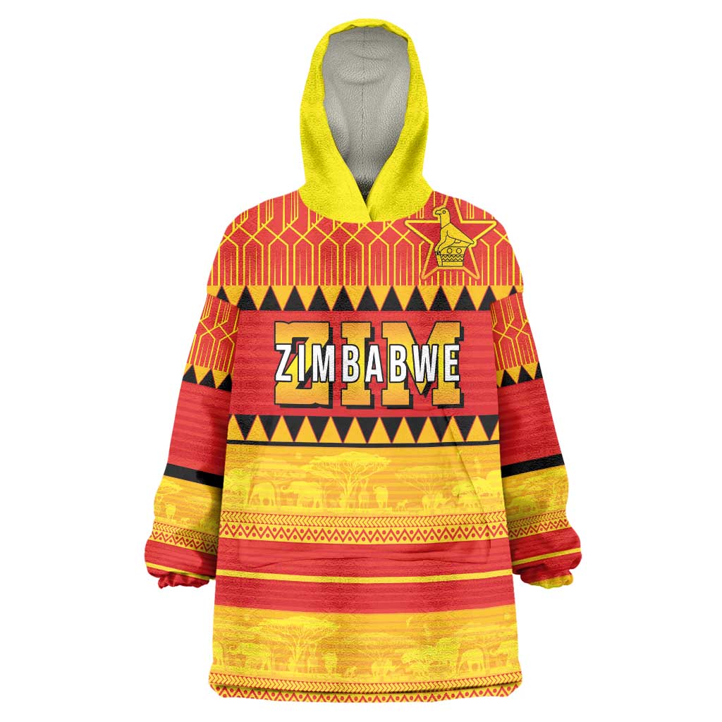 Custom Zimbabwe Cricket Wearable Blanket Hoodie African Heritage Stripes Style - Wonder Print Shop