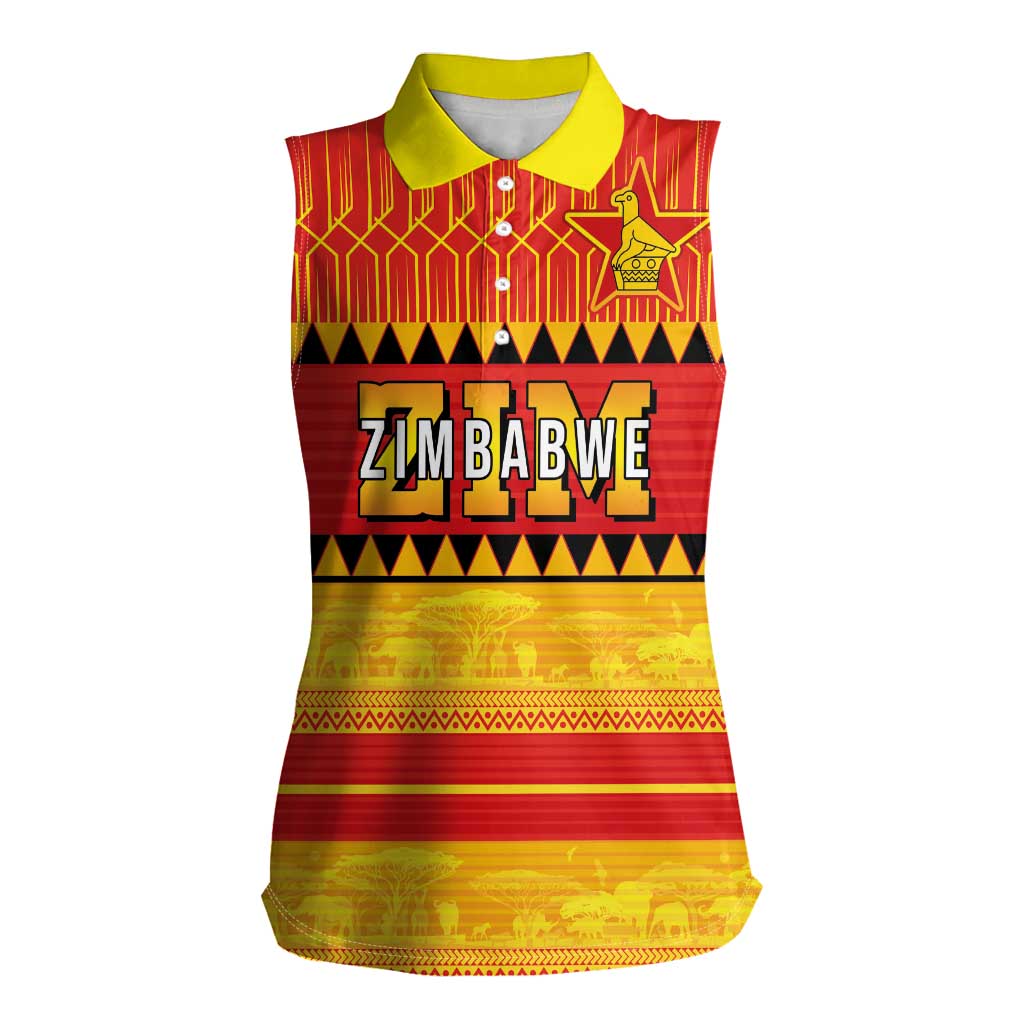Custom Zimbabwe Cricket Women Sleeveless Polo Shirt African Heritage Stripes Style - Wonder Print Shop