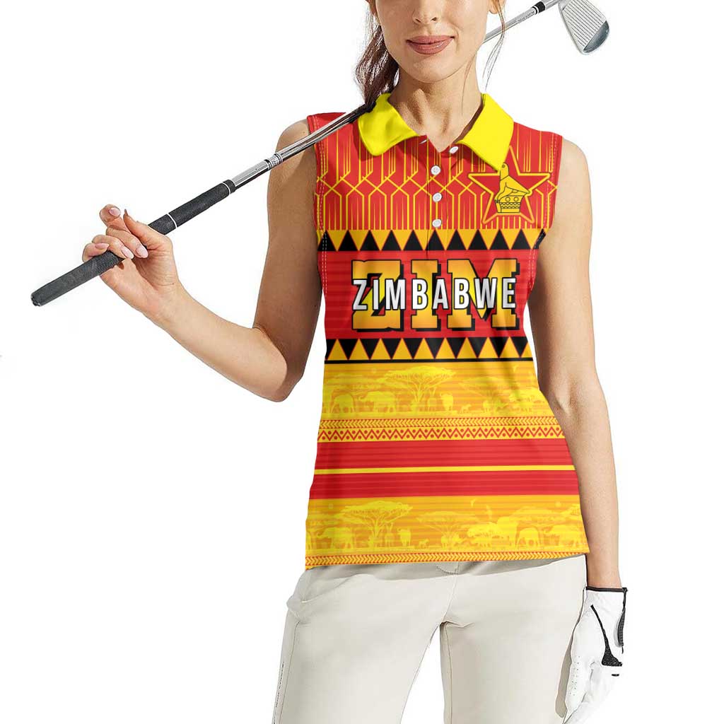 Custom Zimbabwe Cricket Women Sleeveless Polo Shirt African Heritage Stripes Style - Wonder Print Shop