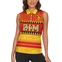Custom Zimbabwe Cricket Women Sleeveless Polo Shirt African Heritage Stripes Style - Wonder Print Shop