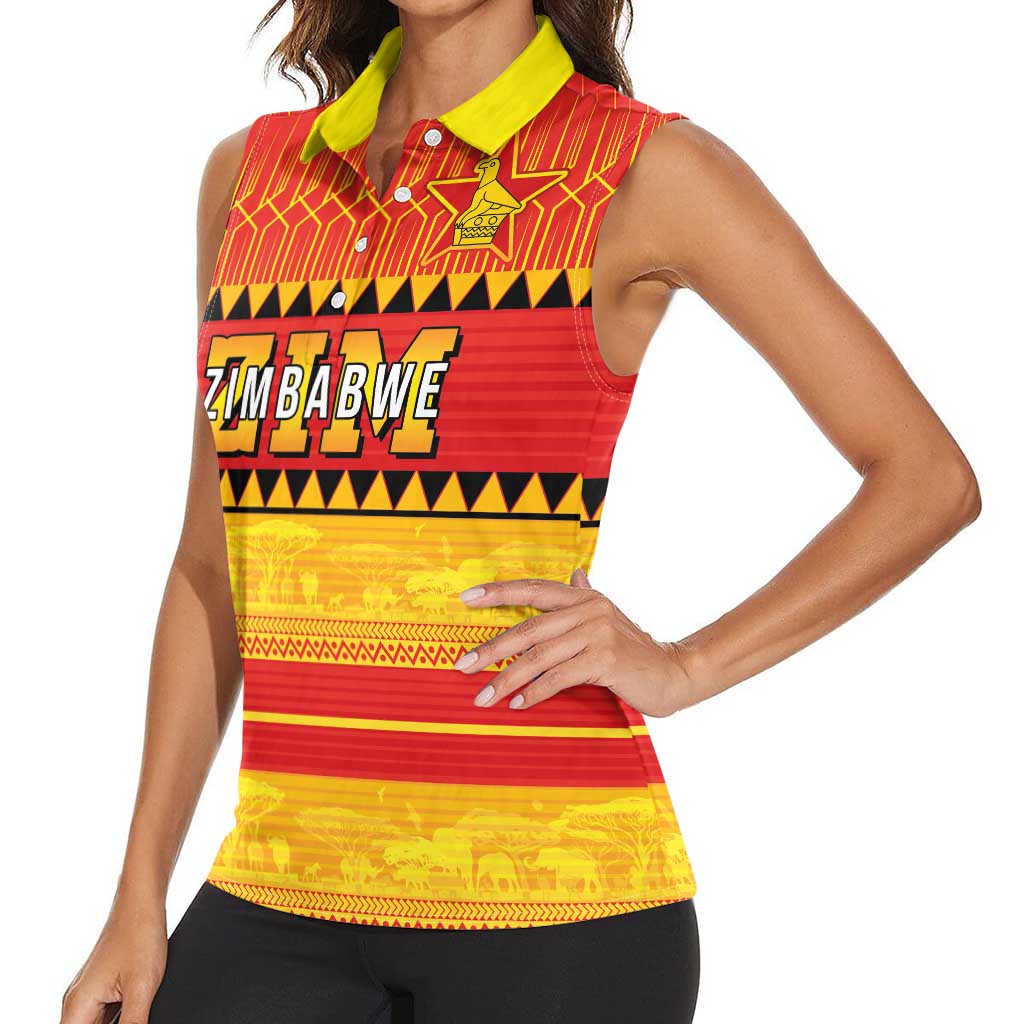 Custom Zimbabwe Cricket Women Sleeveless Polo Shirt African Heritage Stripes Style - Wonder Print Shop