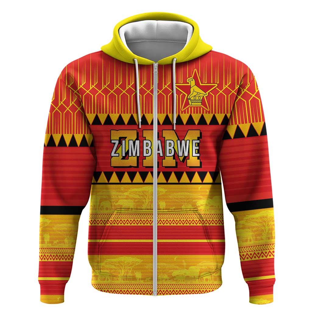 Custom Zimbabwe Cricket Zip Hoodie African Heritage Stripes Style - Wonder Print Shop