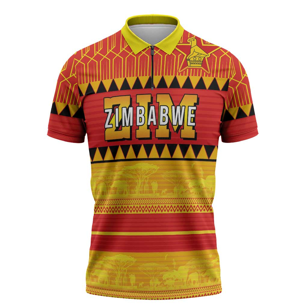 Custom Zimbabwe Cricket Zipper Polo Shirt African Heritage Stripes Style - Wonder Print Shop