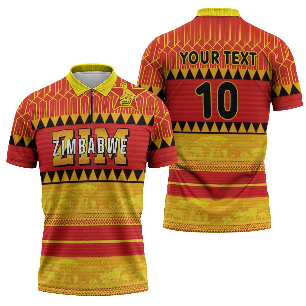 Custom Zimbabwe Cricket Zipper Polo Shirt African Heritage Stripes Style - Wonder Print Shop