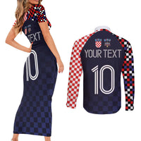 Custom Croatia Football Go Checkered Ones Couples Matching Short Sleeve Bodycon Dress and Long Sleeve Button Shirt