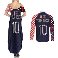 Custom Croatia Football Go Checkered Ones Couples Matching Summer Maxi Dress and Long Sleeve Button Shirt
