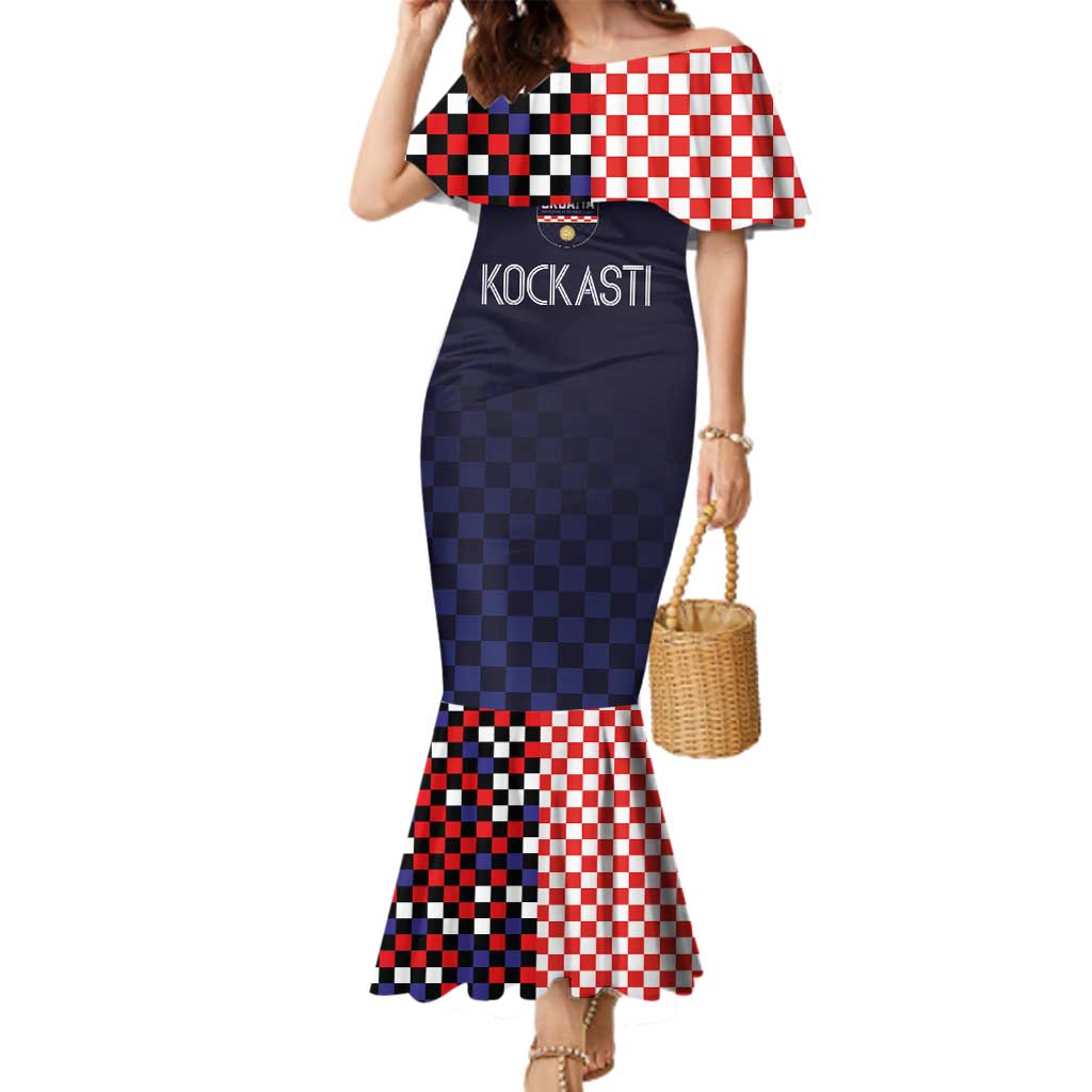 Custom Croatia Football Go Checkered Ones Family Matching Mermaid Dress and Hawaiian Shirt