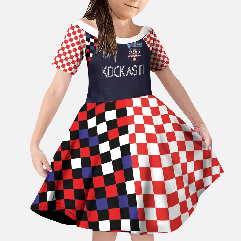 Custom Croatia Football Go Checkered Ones Family Matching Off Shoulder Maxi Dress and Hawaiian Shirt