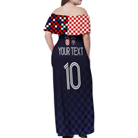 Custom Croatia Football Go Checkered Ones Family Matching Off Shoulder Maxi Dress and Hawaiian Shirt