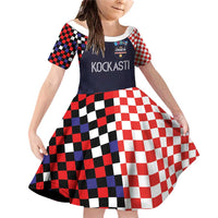 Custom Croatia Football Go Checkered Ones Family Matching Off Shoulder Short Dress and Hawaiian Shirt