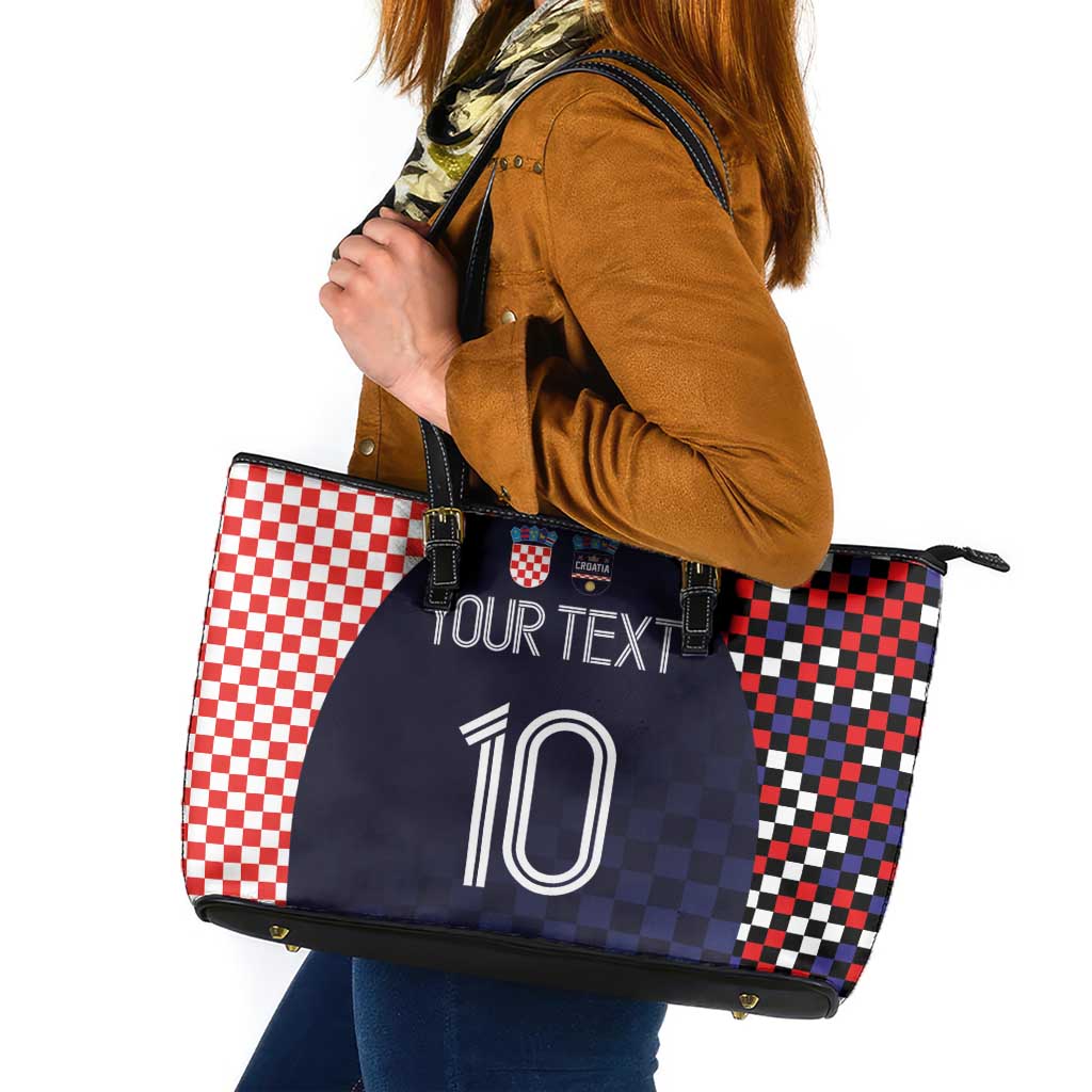 Custom Croatia Football Go Checkered Ones Leather Tote Bag