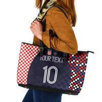 Custom Croatia Football Go Checkered Ones Leather Tote Bag