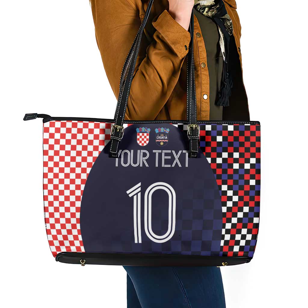 Custom Croatia Football Go Checkered Ones Leather Tote Bag